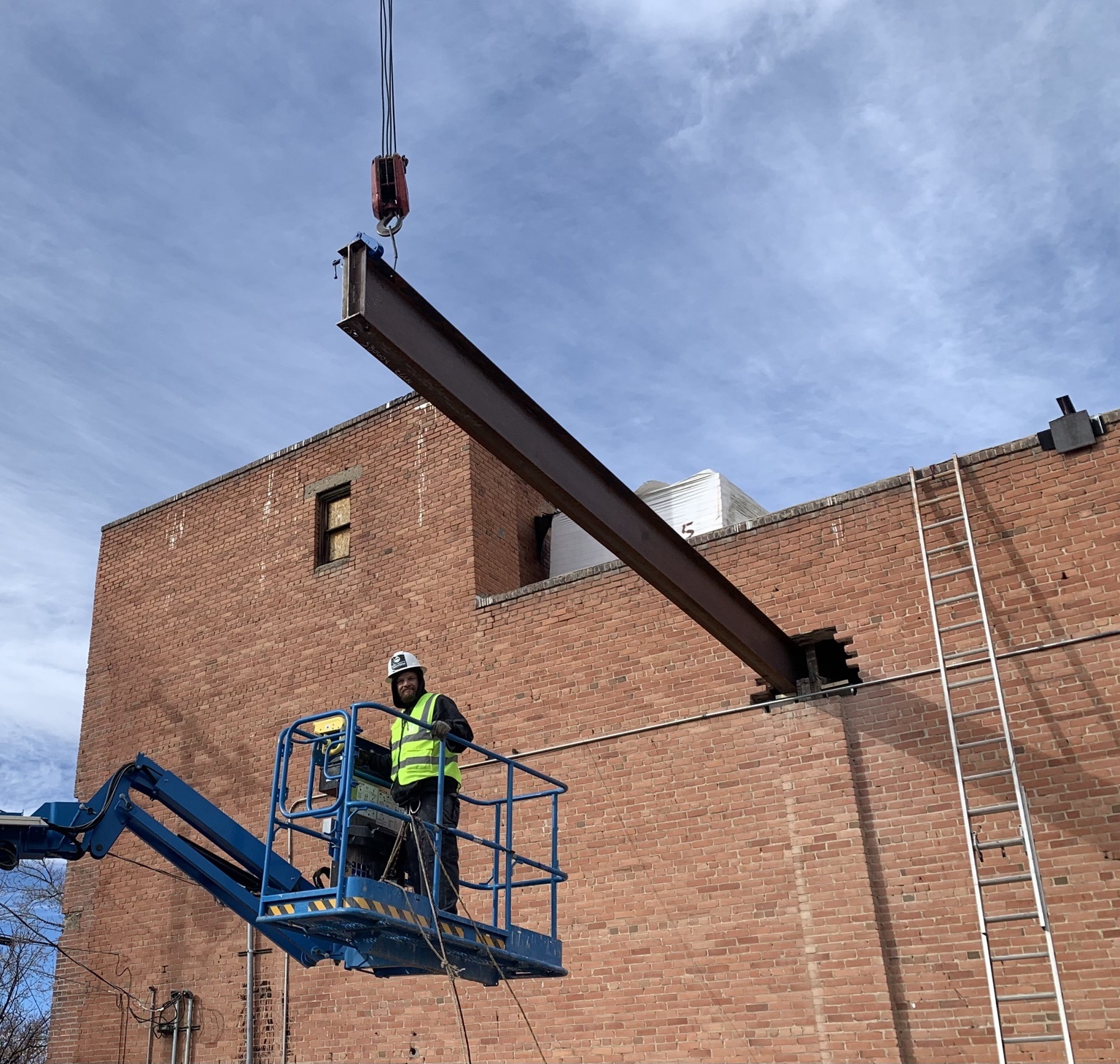 Steel beam being lifted at Fox Theater